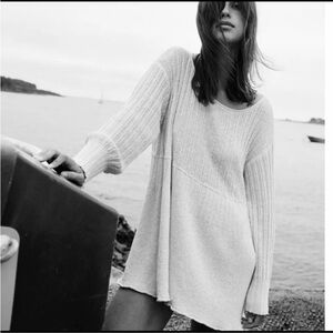 Free People Delancey Babydoll Peplum Sweater in Beige NWT
